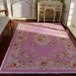 light purple Victorian rug, miniature Victorian rug, floral motif rug, dollhouse Victorian rug