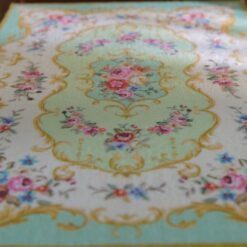 Victorian Style Miniature Rug - Soft Turquoise Floral Design 9 Victorian style miniature rug in turquoise with floral accents and ornate detailing