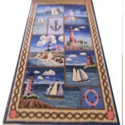 Miniature dollhouse runner with multiple lighthouse and sailing scenes