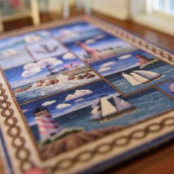Miniature dollhouse runner with multiple lighthouse and sailing scenes