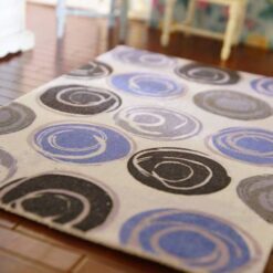 Modern Circles Miniature Dollhouse Area Rug 8 Modern miniature dollhouse rug with blue and gray circular pattern