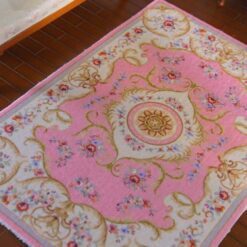 Aubusson Rococo Miniature Rug – Soft Pink Floral Elegance 11 Victorian Rose Bouquet Miniature Rug for Elegant Spaces