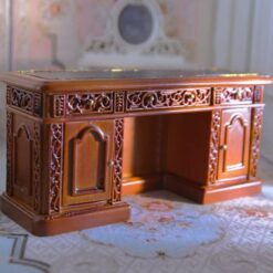 Baroque-style miniature office desk with gold hardware