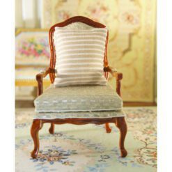 Louis XV-style beige upholstered armchair for dollhouses