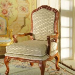 Louis XV-style beige upholstered armchair for dollhouses