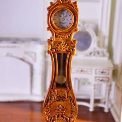 Louis XV-style miniature walnut grandfather clock with ornate carvings