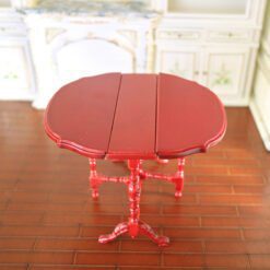 Colonial-style red drop-leaf table for dollhouses