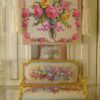 Bouquet of pink and yellow roses tied with a ribbon, a vibrant miniature Aubusson tapestry.