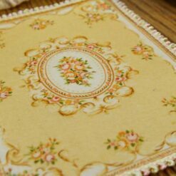 Miniature Victorian rug with roses and gold border, floral design