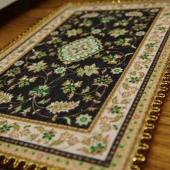 Miniature Persian Rug with Ornate Design, Classic Elegance 10 Miniature Persian rug with ornate floral design and central medallion.