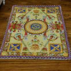 Royal Savonnerie Aubusson miniature rug with detailed floral and crest designs, perfect for dollhouses.