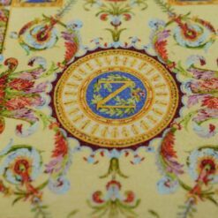 Royal Savonnerie Aubusson miniature rug with detailed floral and crest designs, perfect for dollhouses.