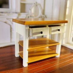 Miniature Kitchen Island with Wooden Top 10 Miniature kitchen island with wooden top and white-painted base