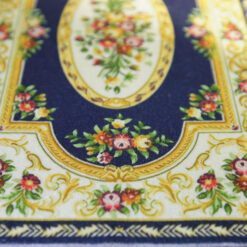 Navy floral Victorian rug with gold and floral accents
