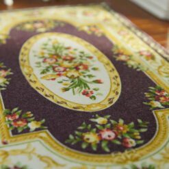 Purple Victorian floral rug with roses and gold edges