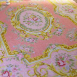 Pastel pink Victorian rug with roses and gold scrollwork