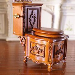 Louis XV-style miniature wooden toilet with ornate carvings