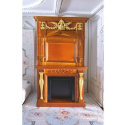 Empire-style miniature wooden fireplace with gold details