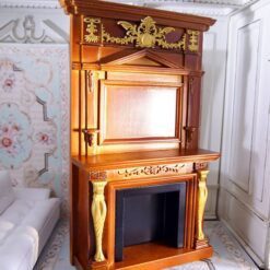 Empire-style miniature wooden fireplace with gold details