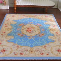 French Aubusson miniature rug with floral design and blue accents