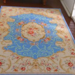 French Aubusson miniature rug with floral design and blue accents