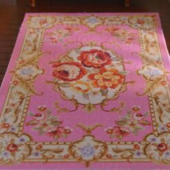 Louis XV Aubusson miniature rug with pink floral design
