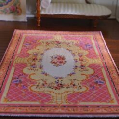 Victorian Rococo miniature rug with pink and aqua floral design