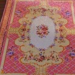 Victorian Rococo miniature rug with pink and aqua floral design
