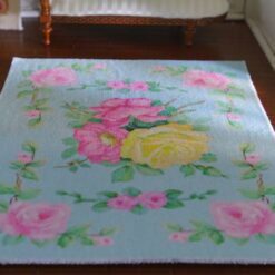 dark grey rose rug, floral dollhouse rug, pink rose rug, miniature floral rug, traditional rug
