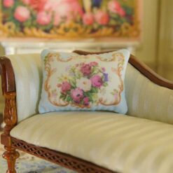 Vintage floral miniature pillow with roses and ornate gold frame