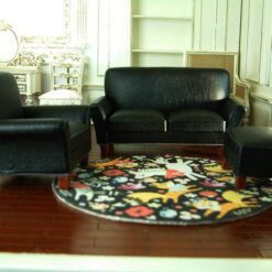Black leatherette sofa set for dollhouse living room