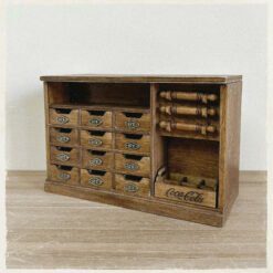 Vintage-style miniature label cabinet kit for dollhouses