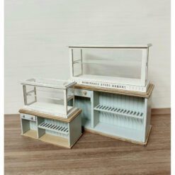 Miniature cake display case and kitchen island for dollhouses