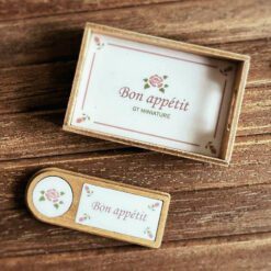Miniature rose tray and plate set for dollhouses.
