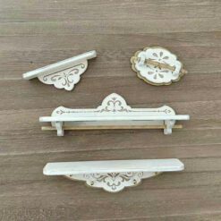 Dollhouse wall-mounted shelf kit with four unique vintage designs.