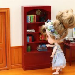 Slim miniature cabinet with four shelves in unpainted, white, and red finishes