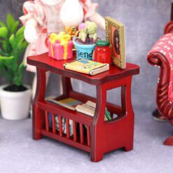 French Country redwood miniature magazine rack for dollhouse