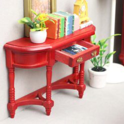 Farmhouse miniature half-moon table in natural finish for dollhouse