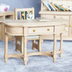 Farmhouse miniature half-moon table in natural finish for dollhouse