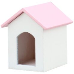 Miniature dog house model with Pink roof and white walls