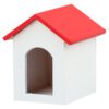Miniature dog house model with red roof and white walls