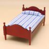 Miniature single wooden bed with floral bedding for dollhouse