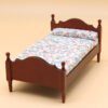 Miniature single wooden bed with floral bedding for dollhouse