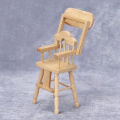 Miniature wooden baby high chair for dollhouses.