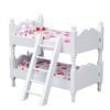 Miniature white bunk bed with a ladder, perfect for dollhouse bedrooms.