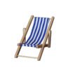 Set of four miniature beach chairs with striped fabric in red, blue, green, and yellow for dollhouses.