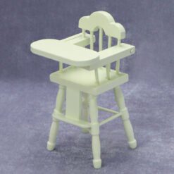 Miniature wooden baby high chair for dollhouses.