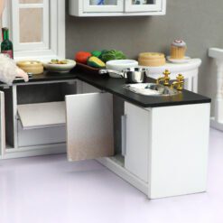 Miniature Kitchen Furniture Set with Cabinets and Stove 12 Miniature kitchen furniture set with stove, cabinets, sink, and range hood for dollhouses.