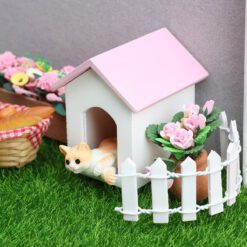 Miniature dog house model with Pink roof and white walls
