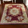 Aubusson Style Miniature Rug - Red and Beige Floral Design 2 Aubusson style miniature rug in red and beige with floral motifs